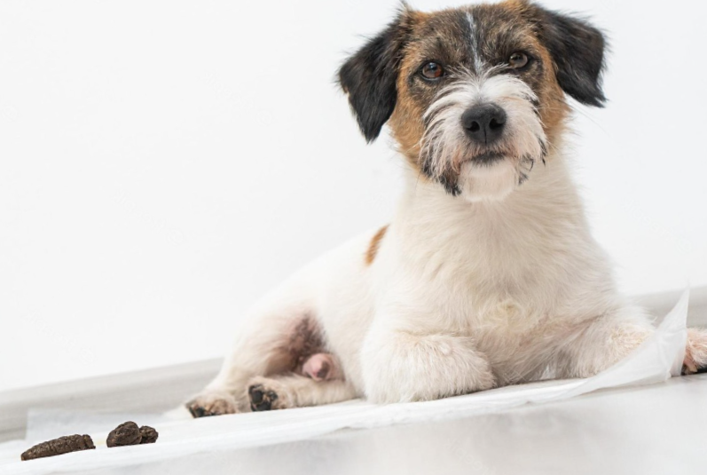 Teaching the dog to clean the toilet raising pets puppy toilet training sitting on a diaper
